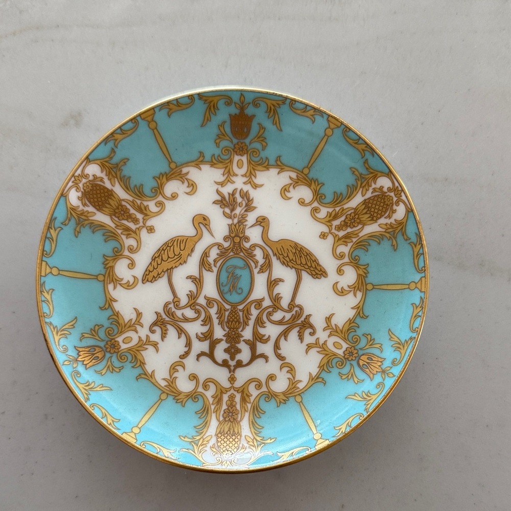 Fortnum & Mason Fine Bone China Gold and Turquoise Ornate Plate